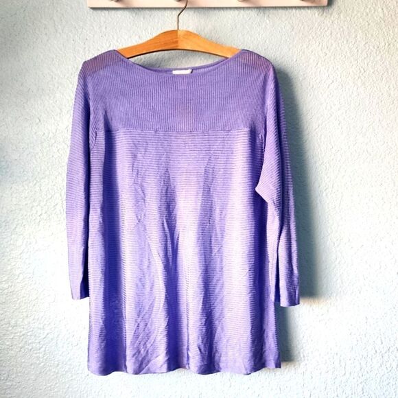 Chico's travel collection love lacey 3/4 sleeve lilac iris lagenlook sweater - Picture 1 of 13